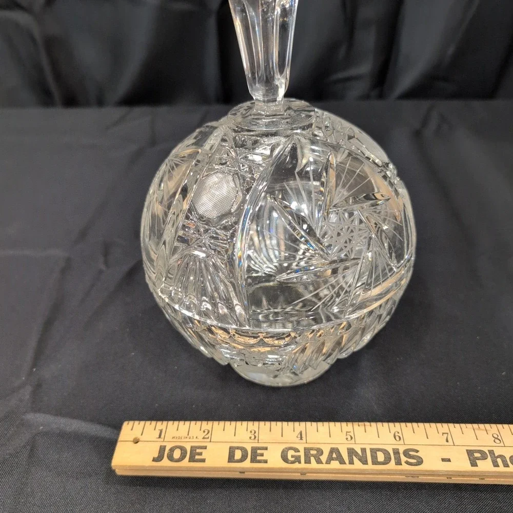 Vintage American Brilliant Style Cut Glass Lidded Candy Dish Pinwheel Starburst - Picture 8 of 8